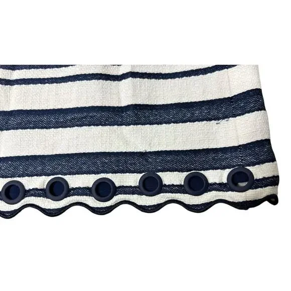 DE COLLECTION Striped Blue White Pencil Skirt Sz Medium Nautical Scalloped Hem - Picture 5 of 7